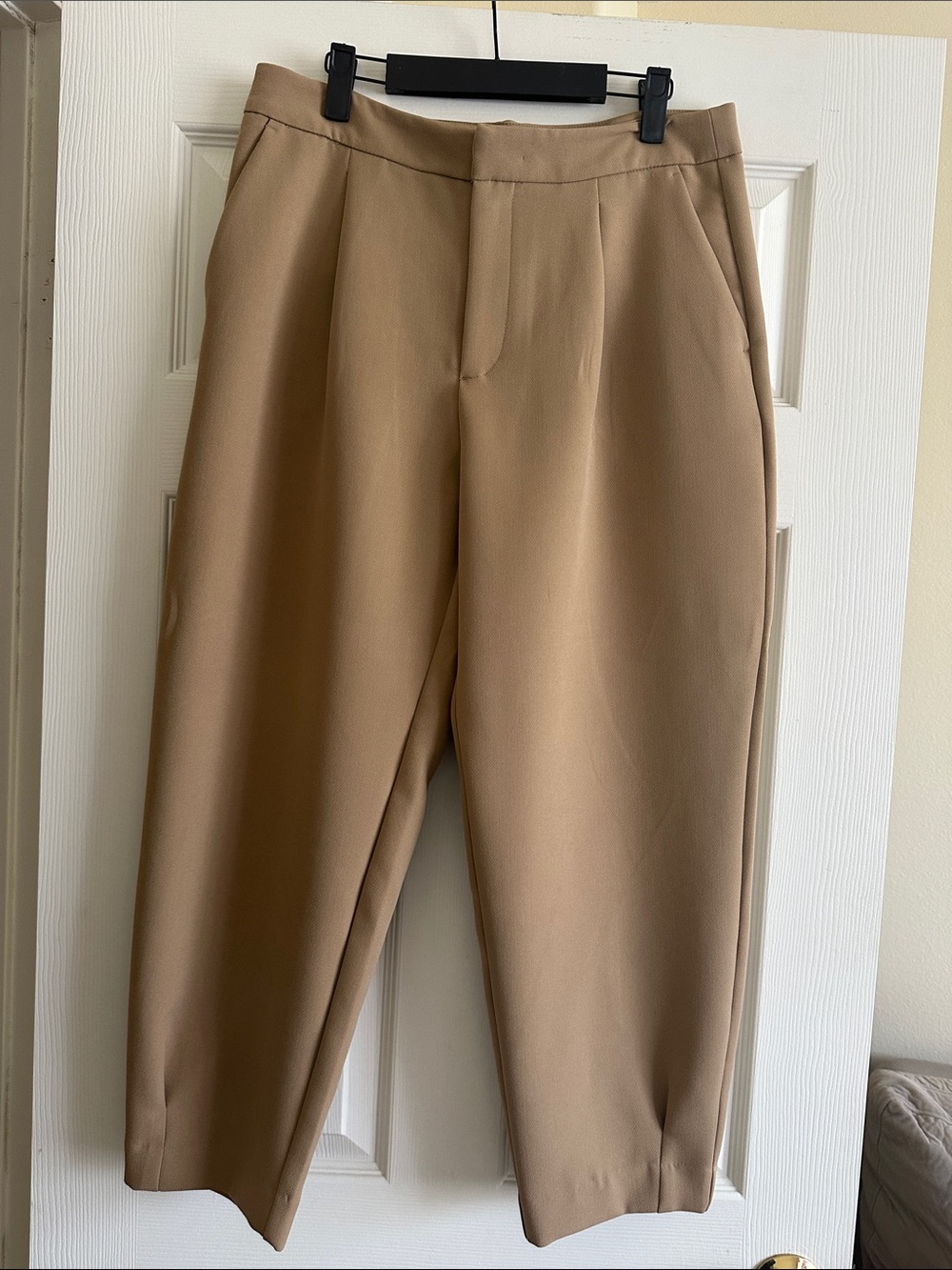 Zara Camel Cropped Wide-Leg Trousers Pants Size Large